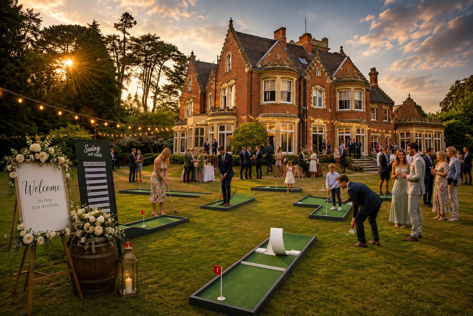 Portable crazy golf set up for a special event